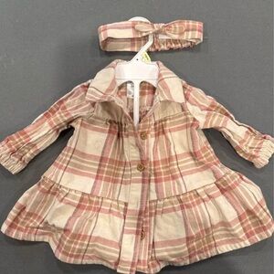 Carter's Pink and Cream Plaid Dress with Headband